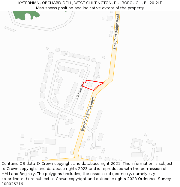 KATERNIAN, ORCHARD DELL, WEST CHILTINGTON, PULBOROUGH, RH20 2LB: Location map and indicative extent of plot