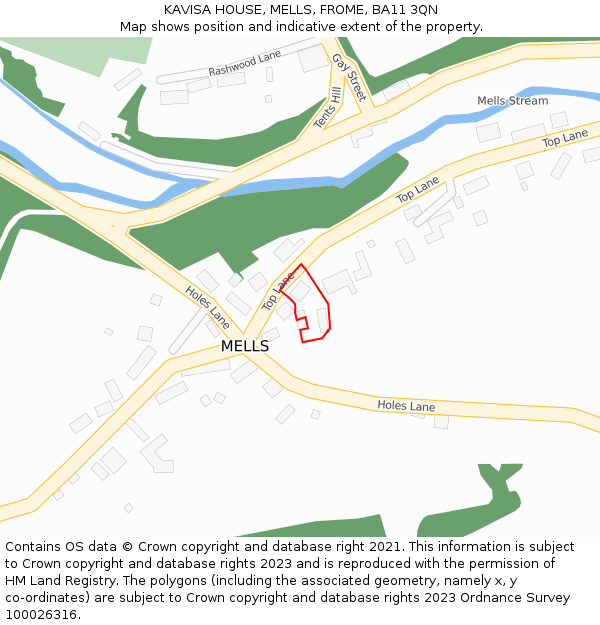KAVISA HOUSE, MELLS, FROME, BA11 3QN: Location map and indicative extent of plot
