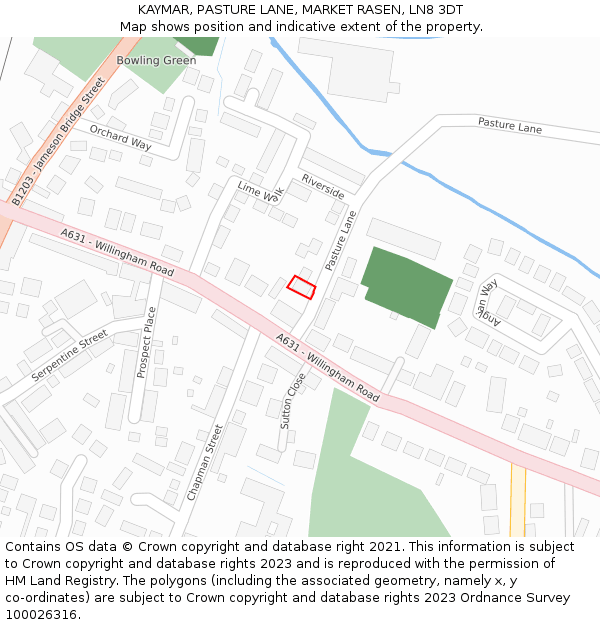 KAYMAR, PASTURE LANE, MARKET RASEN, LN8 3DT: Location map and indicative extent of plot