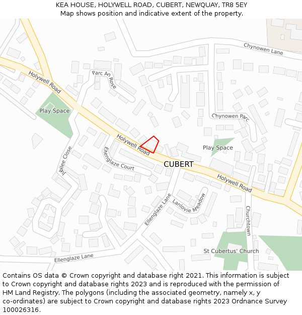 KEA HOUSE, HOLYWELL ROAD, CUBERT, NEWQUAY, TR8 5EY: Location map and indicative extent of plot