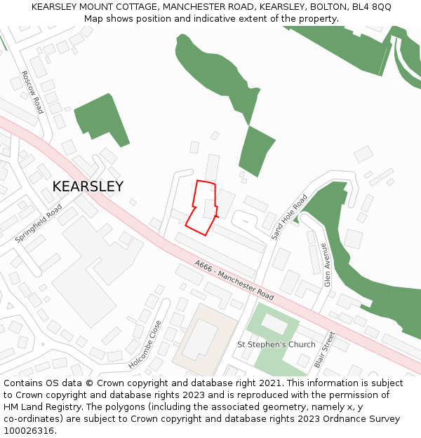 KEARSLEY MOUNT COTTAGE, MANCHESTER ROAD, KEARSLEY, BOLTON, BL4 8QQ: Location map and indicative extent of plot