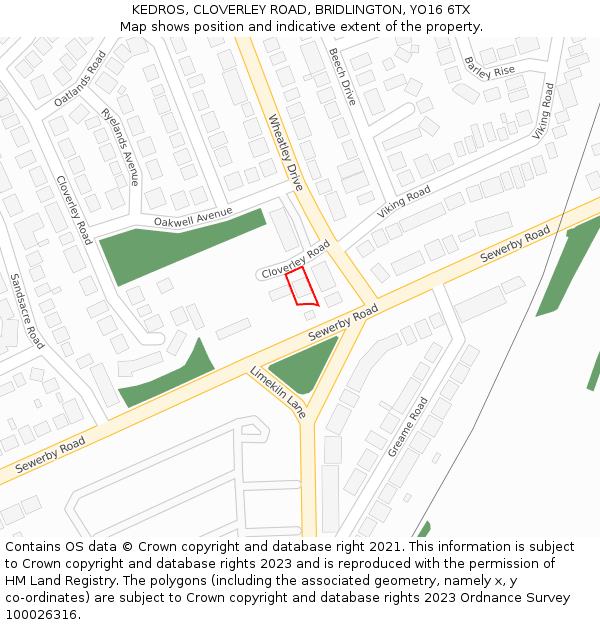 KEDROS, CLOVERLEY ROAD, BRIDLINGTON, YO16 6TX: Location map and indicative extent of plot