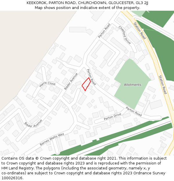 KEEKOROK, PARTON ROAD, CHURCHDOWN, GLOUCESTER, GL3 2JJ: Location map and indicative extent of plot