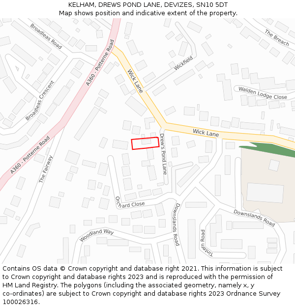 KELHAM, DREWS POND LANE, DEVIZES, SN10 5DT: Location map and indicative extent of plot