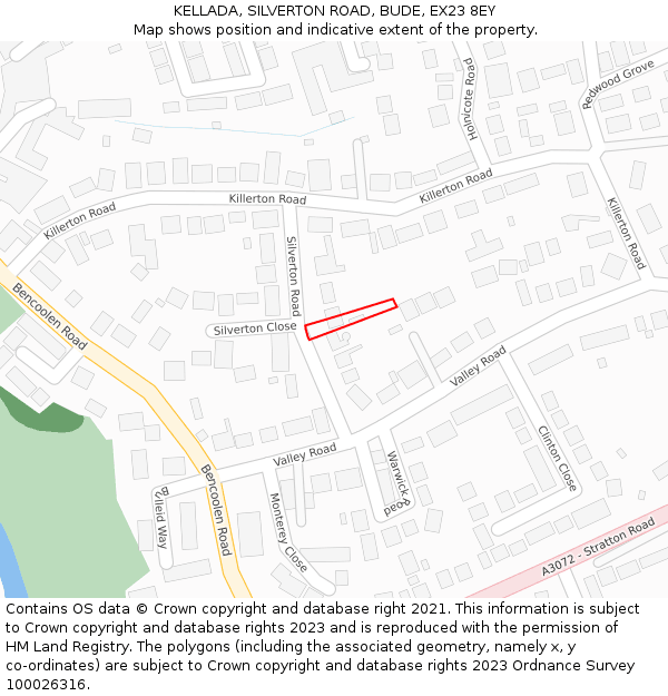 KELLADA, SILVERTON ROAD, BUDE, EX23 8EY: Location map and indicative extent of plot