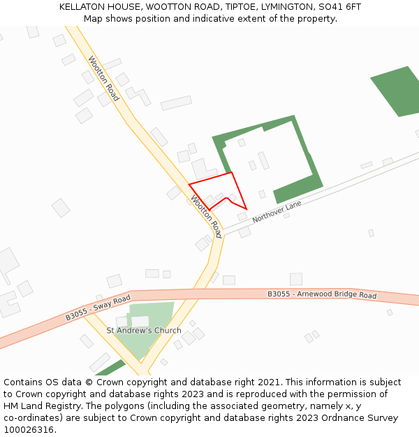 KELLATON HOUSE, WOOTTON ROAD, TIPTOE, LYMINGTON, SO41 6FT: Location map and indicative extent of plot