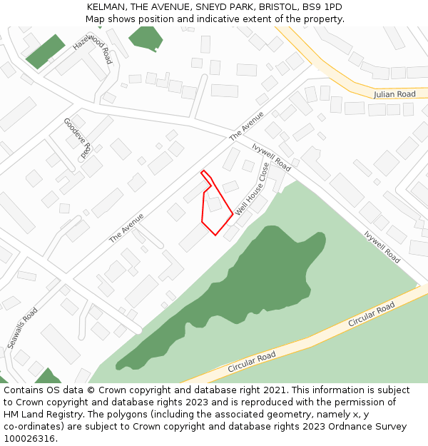 KELMAN, THE AVENUE, SNEYD PARK, BRISTOL, BS9 1PD: Location map and indicative extent of plot