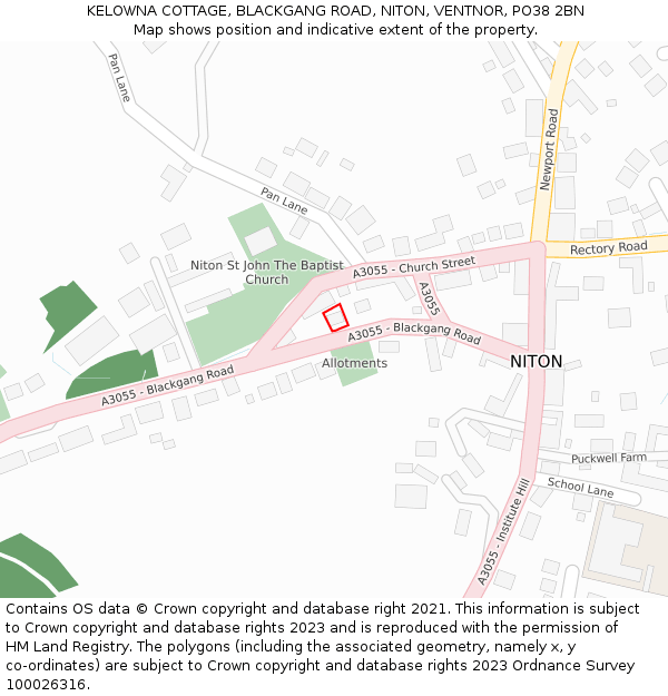 KELOWNA COTTAGE, BLACKGANG ROAD, NITON, VENTNOR, PO38 2BN: Location map and indicative extent of plot