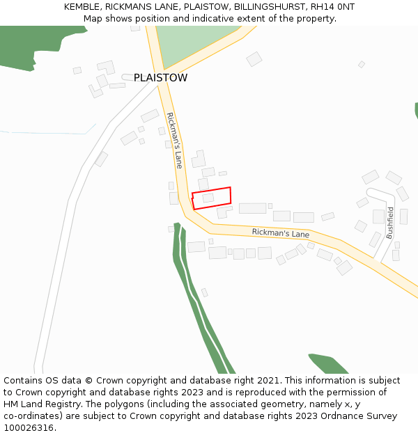 KEMBLE, RICKMANS LANE, PLAISTOW, BILLINGSHURST, RH14 0NT: Location map and indicative extent of plot