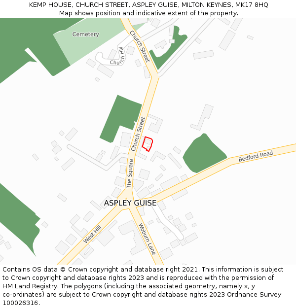 KEMP HOUSE, CHURCH STREET, ASPLEY GUISE, MILTON KEYNES, MK17 8HQ: Location map and indicative extent of plot