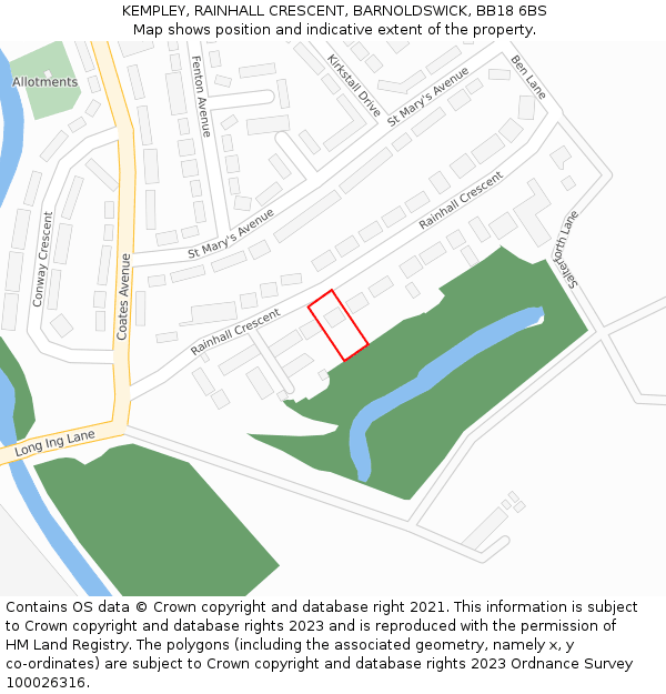 KEMPLEY, RAINHALL CRESCENT, BARNOLDSWICK, BB18 6BS: Location map and indicative extent of plot