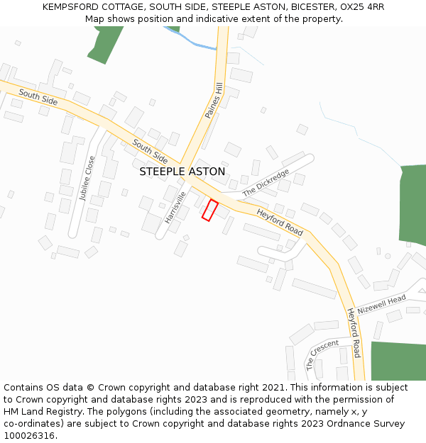 KEMPSFORD COTTAGE, SOUTH SIDE, STEEPLE ASTON, BICESTER, OX25 4RR: Location map and indicative extent of plot