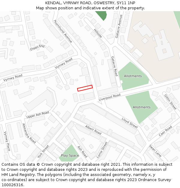 KENDAL, VYRNWY ROAD, OSWESTRY, SY11 1NP: Location map and indicative extent of plot