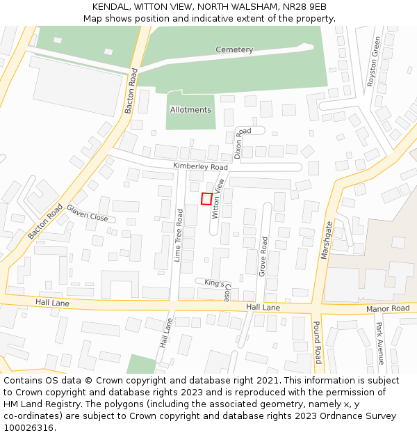 KENDAL, WITTON VIEW, NORTH WALSHAM, NR28 9EB: Location map and indicative extent of plot