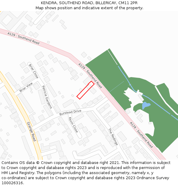 KENDRA, SOUTHEND ROAD, BILLERICAY, CM11 2PR: Location map and indicative extent of plot