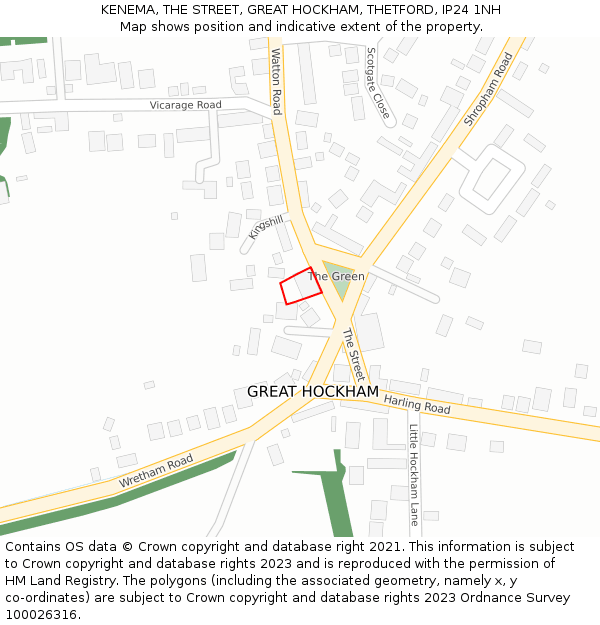 KENEMA, THE STREET, GREAT HOCKHAM, THETFORD, IP24 1NH: Location map and indicative extent of plot