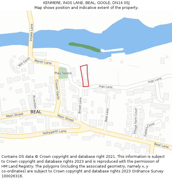 KENMERE, INGS LANE, BEAL, GOOLE, DN14 0SJ: Location map and indicative extent of plot