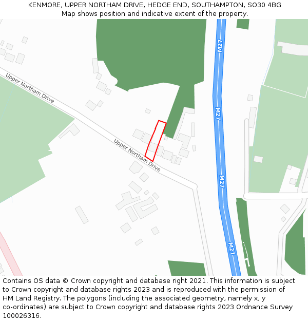 KENMORE, UPPER NORTHAM DRIVE, HEDGE END, SOUTHAMPTON, SO30 4BG: Location map and indicative extent of plot