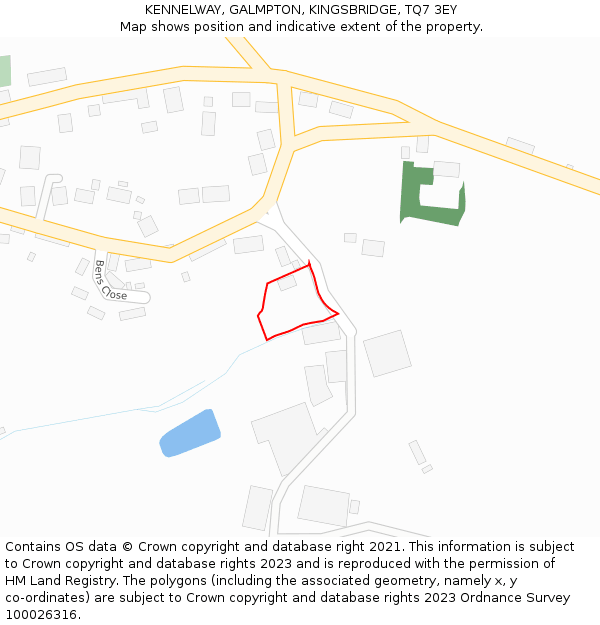 KENNELWAY, GALMPTON, KINGSBRIDGE, TQ7 3EY: Location map and indicative extent of plot