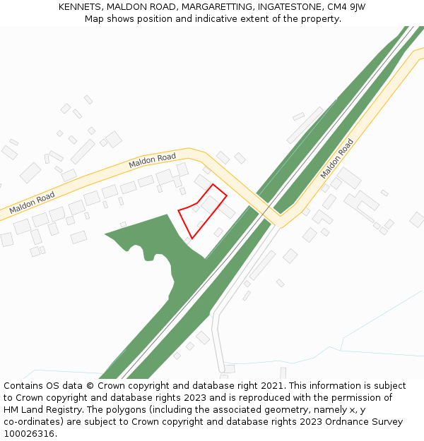 KENNETS, MALDON ROAD, MARGARETTING, INGATESTONE, CM4 9JW: Location map and indicative extent of plot