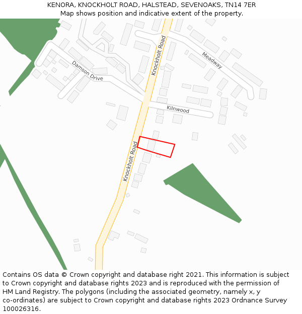 KENORA, KNOCKHOLT ROAD, HALSTEAD, SEVENOAKS, TN14 7ER: Location map and indicative extent of plot