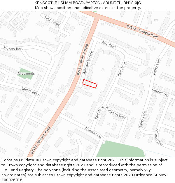 KENSCOT, BILSHAM ROAD, YAPTON, ARUNDEL, BN18 0JG: Location map and indicative extent of plot