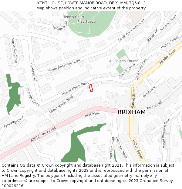 KENT HOUSE, LOWER MANOR ROAD, BRIXHAM, TQ5 8HF: Location map and indicative extent of plot