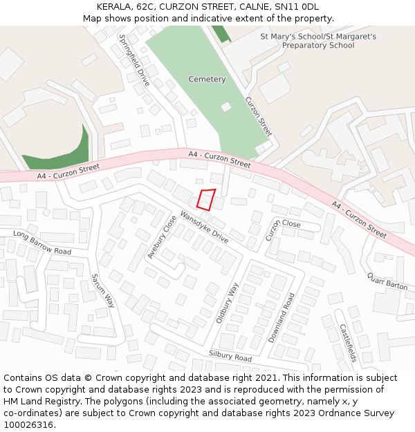 KERALA, 62C, CURZON STREET, CALNE, SN11 0DL: Location map and indicative extent of plot