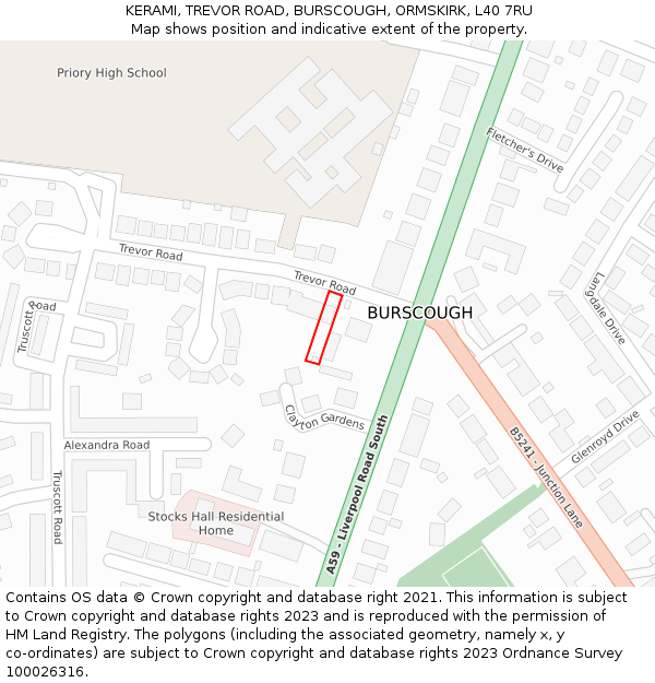KERAMI, TREVOR ROAD, BURSCOUGH, ORMSKIRK, L40 7RU: Location map and indicative extent of plot