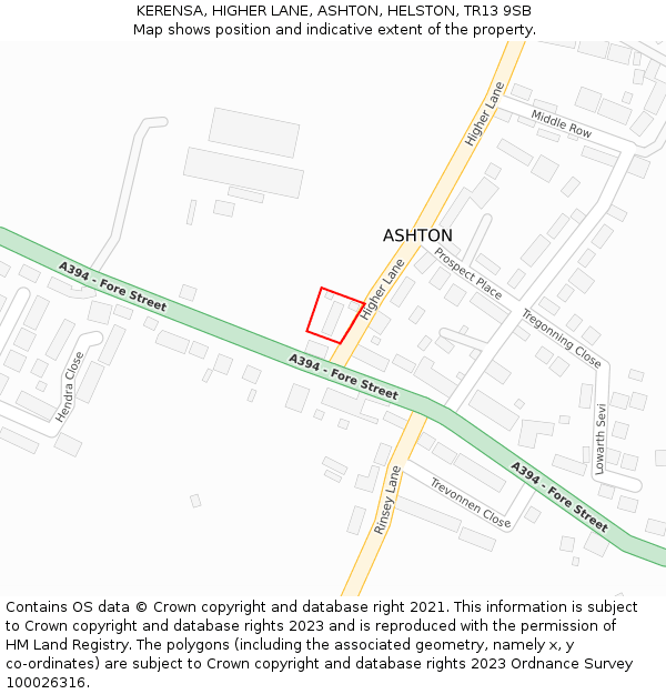 KERENSA, HIGHER LANE, ASHTON, HELSTON, TR13 9SB: Location map and indicative extent of plot