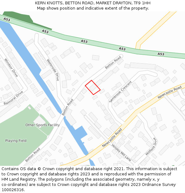 KERN KNOTTS, BETTON ROAD, MARKET DRAYTON, TF9 1HH: Location map and indicative extent of plot