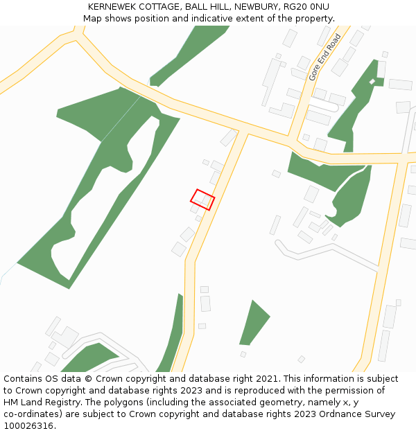 KERNEWEK COTTAGE, BALL HILL, NEWBURY, RG20 0NU: Location map and indicative extent of plot