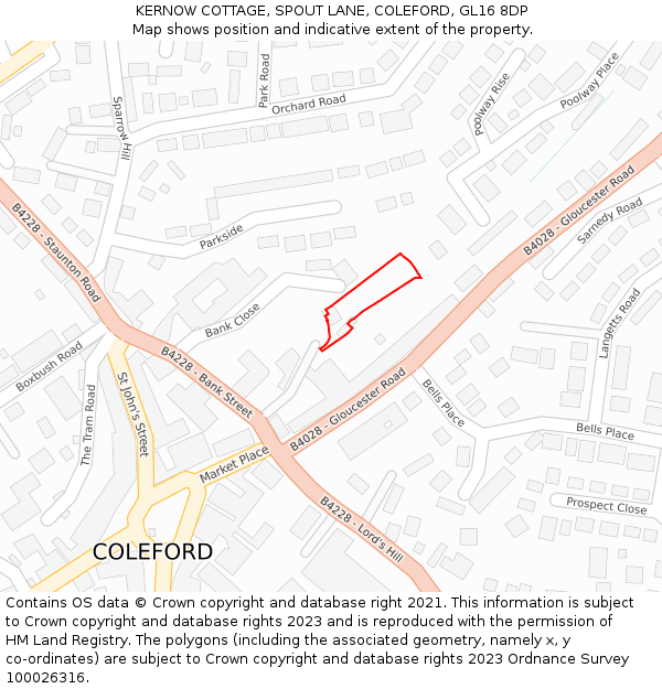 KERNOW COTTAGE, SPOUT LANE, COLEFORD, GL16 8DP: Location map and indicative extent of plot