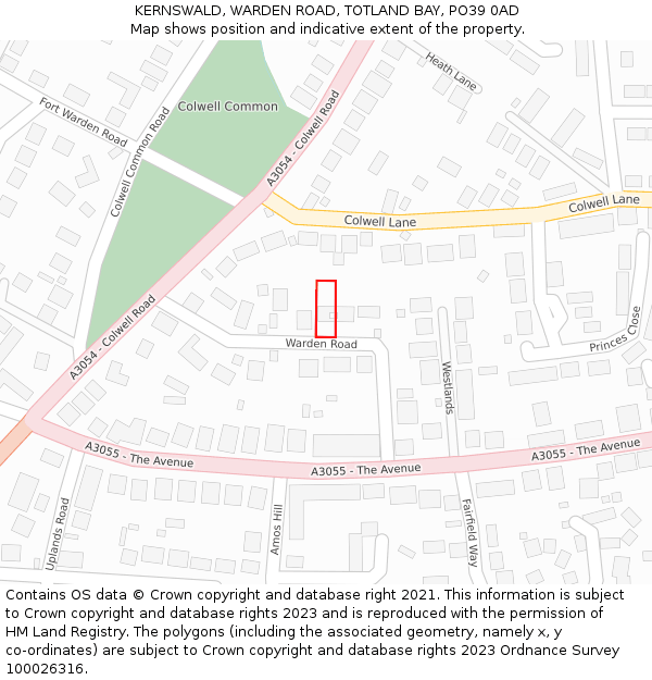 KERNSWALD, WARDEN ROAD, TOTLAND BAY, PO39 0AD: Location map and indicative extent of plot