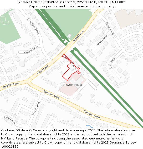 KERNYK HOUSE, STEWTON GARDENS, WOOD LANE, LOUTH, LN11 8RY: Location map and indicative extent of plot