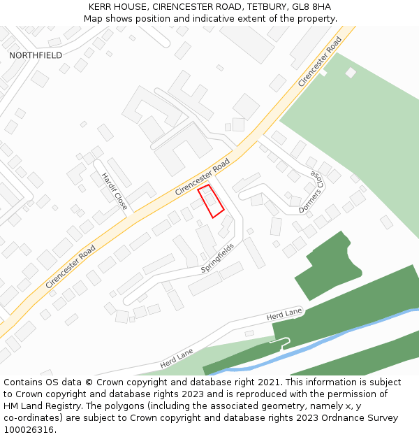 KERR HOUSE, CIRENCESTER ROAD, TETBURY, GL8 8HA: Location map and indicative extent of plot