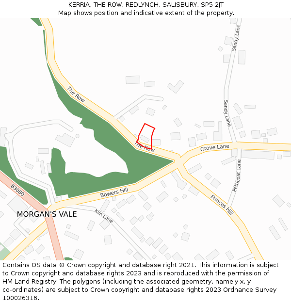 KERRIA, THE ROW, REDLYNCH, SALISBURY, SP5 2JT: Location map and indicative extent of plot