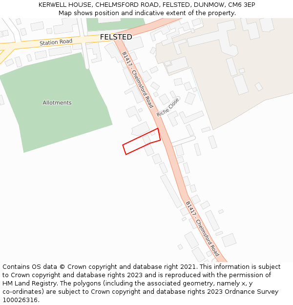 KERWELL HOUSE, CHELMSFORD ROAD, FELSTED, DUNMOW, CM6 3EP: Location map and indicative extent of plot