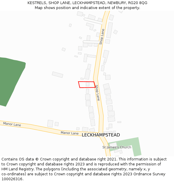 KESTRELS, SHOP LANE, LECKHAMPSTEAD, NEWBURY, RG20 8QG: Location map and indicative extent of plot