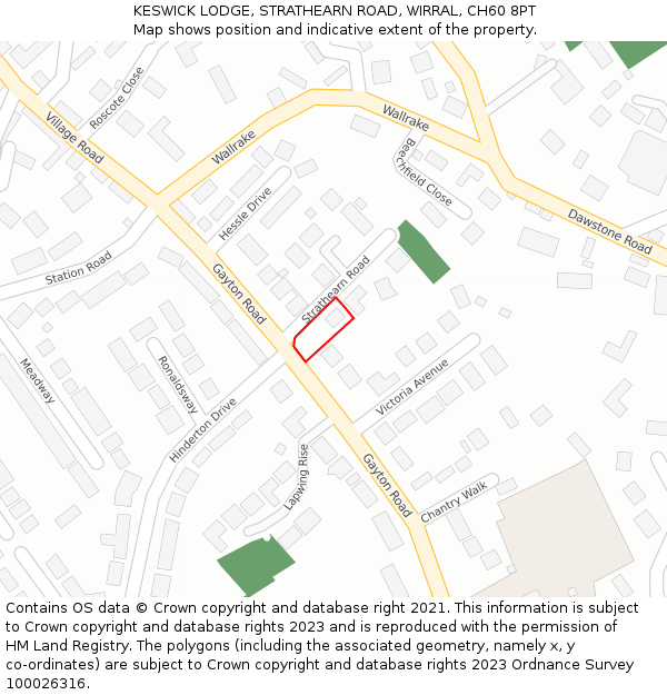 KESWICK LODGE, STRATHEARN ROAD, WIRRAL, CH60 8PT: Location map and indicative extent of plot