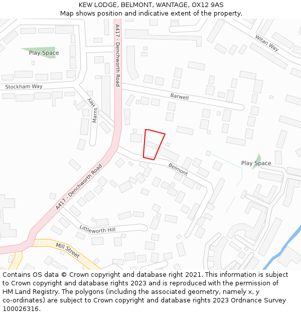 KEW LODGE, BELMONT, WANTAGE, OX12 9AS: Location map and indicative extent of plot