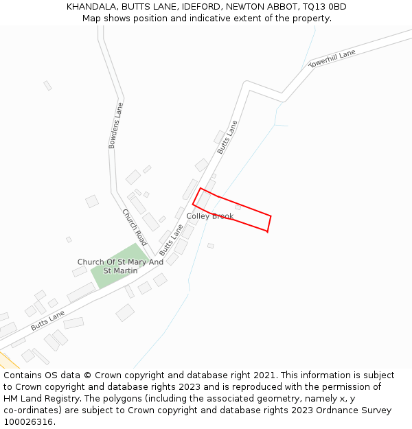 KHANDALA, BUTTS LANE, IDEFORD, NEWTON ABBOT, TQ13 0BD: Location map and indicative extent of plot