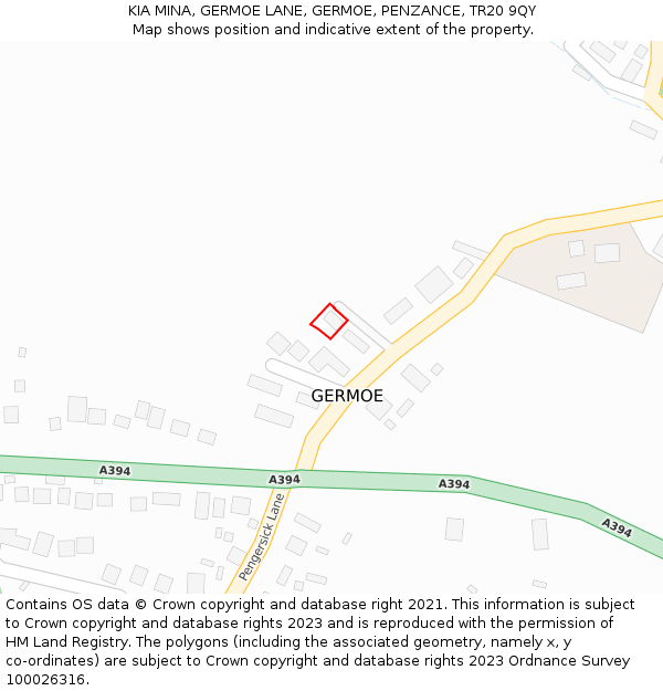 KIA MINA, GERMOE LANE, GERMOE, PENZANCE, TR20 9QY: Location map and indicative extent of plot