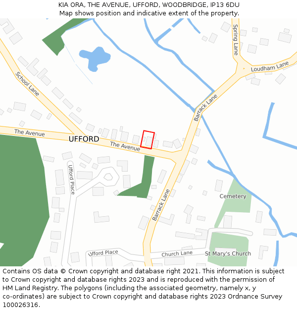 KIA ORA, THE AVENUE, UFFORD, WOODBRIDGE, IP13 6DU: Location map and indicative extent of plot