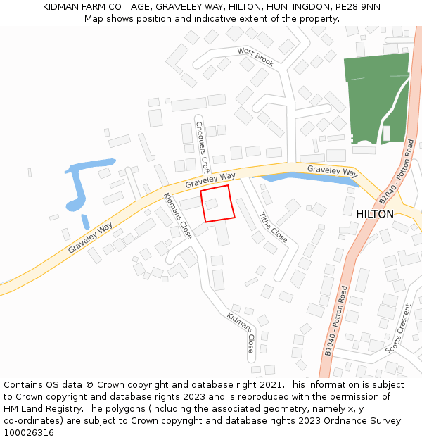 KIDMAN FARM COTTAGE, GRAVELEY WAY, HILTON, HUNTINGDON, PE28 9NN: Location map and indicative extent of plot