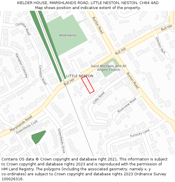 KIELDER HOUSE, MARSHLANDS ROAD, LITTLE NESTON, NESTON, CH64 4AD: Location map and indicative extent of plot