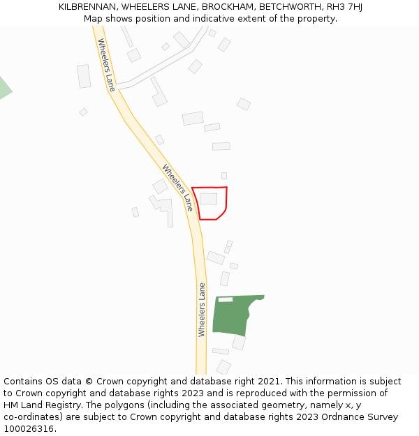 KILBRENNAN, WHEELERS LANE, BROCKHAM, BETCHWORTH, RH3 7HJ: Location map and indicative extent of plot