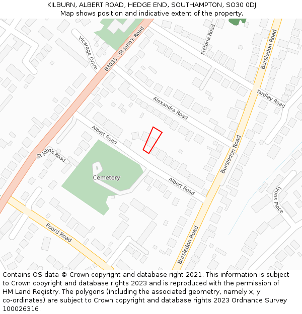 KILBURN, ALBERT ROAD, HEDGE END, SOUTHAMPTON, SO30 0DJ: Location map and indicative extent of plot