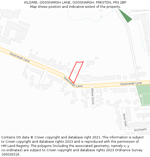 KILDARE, GOOSNARGH LANE, GOOSNARGH, PRESTON, PR3 2BP: Location map and indicative extent of plot