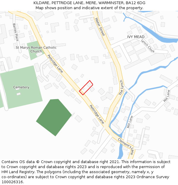 KILDARE, PETTRIDGE LANE, MERE, WARMINSTER, BA12 6DG: Location map and indicative extent of plot